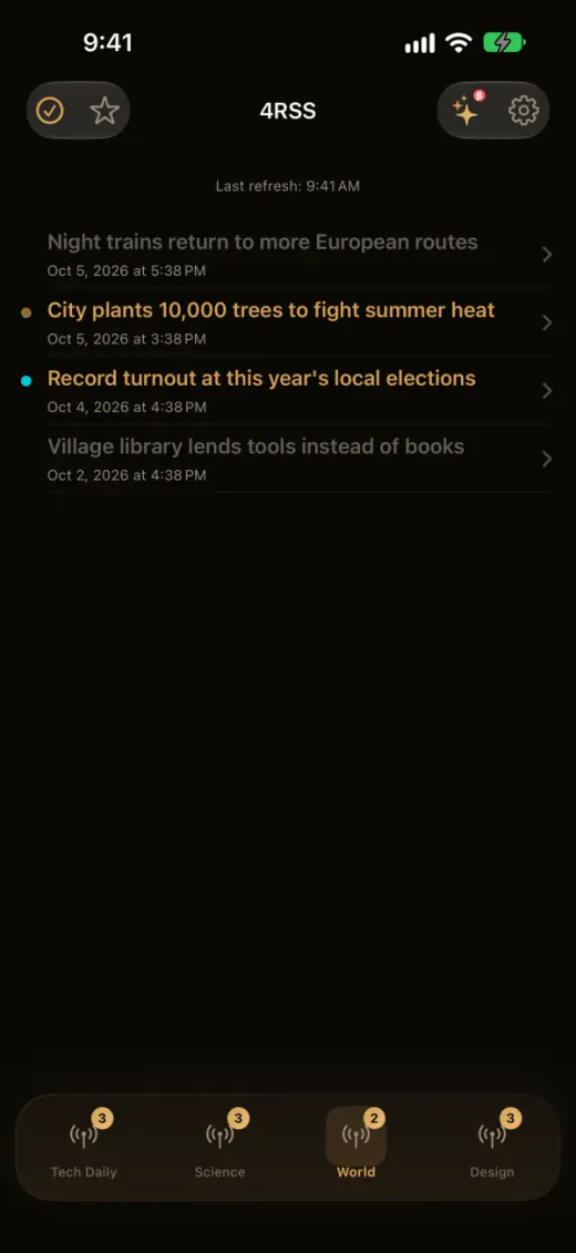 4RSS — Four feeds in the bottom bar